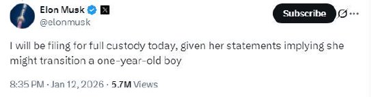 马斯克将申请第13个孩子的监护权，因其母亲发表
